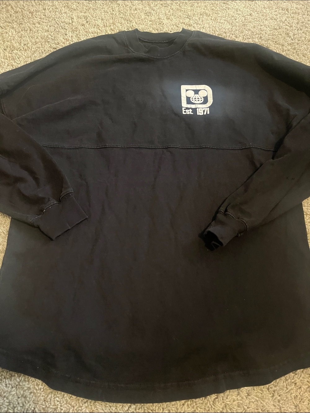 Disney Black Crewneck Sweatshirt with White Chest Logo Spirit Jersey